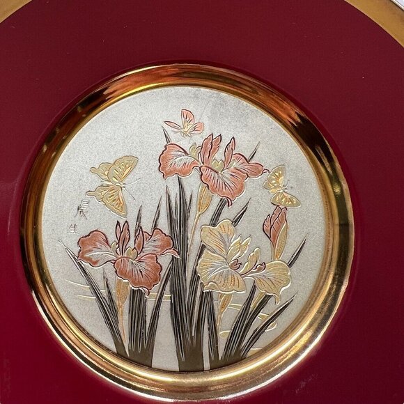 4 Vtg Art of Chokin Iris Hummingbird Plates w 24K Gold Trim 6” Japan - Picture 12 of 12